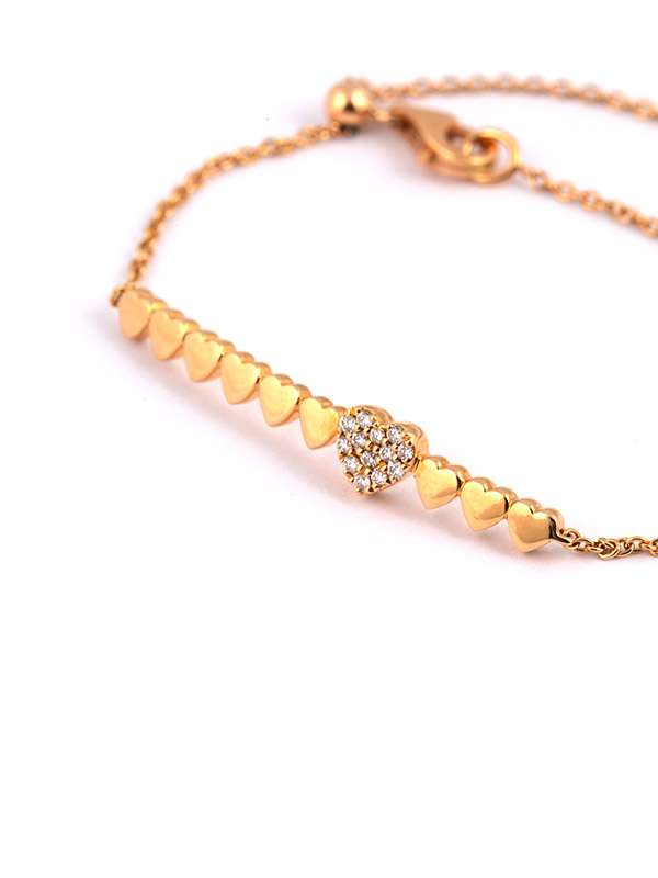 BRACCIALE IN ORO ROSA 18KT CON 10 CUORI E DIAMANTI BIANCHI