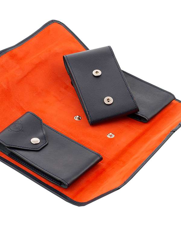 SCATOLA PORTAOROLOGI CARTTIME 3 POSTI IN PELLE DI VITELLO BLU WTC-3W