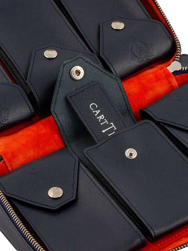 SCATOLA PORTAOROLOGI CARTTIME 6 POSTI IN PELLE DI VITELLO BLU WTC-6W