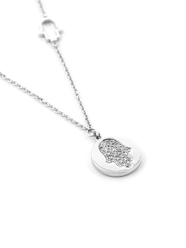 GIROCOLLO IN ORO BIANCO 18KT CON DIAMANTI MANO DI FATIMA