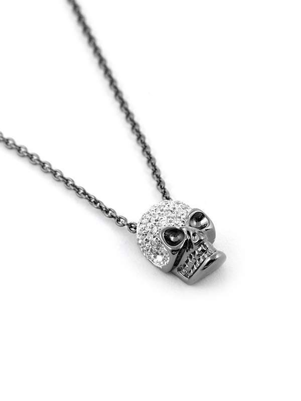 GIROCOLLO IN ORO BIANCO 18KT RODIATO NERO CON TESCHIO E DIAMANTI BIANCHI