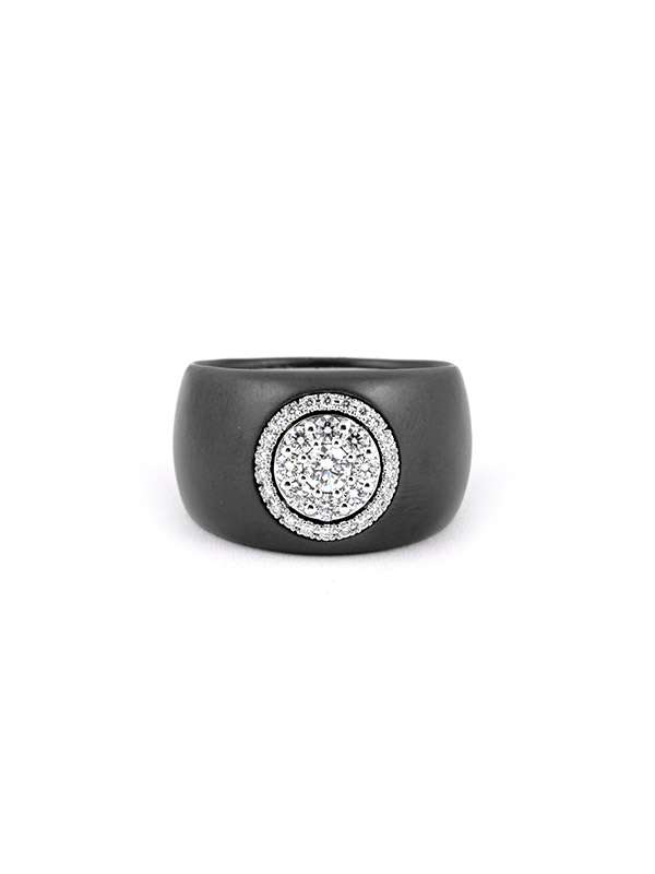 ANELLO FASCIA IN ORO ROSA 18KT E TITANIO CON DIAMANTI BIANCHI