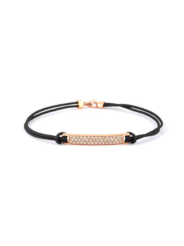 BRACCIALE CORDINO CON PIASTRINA IN ORO ROSA 18KT E DIAMANTI