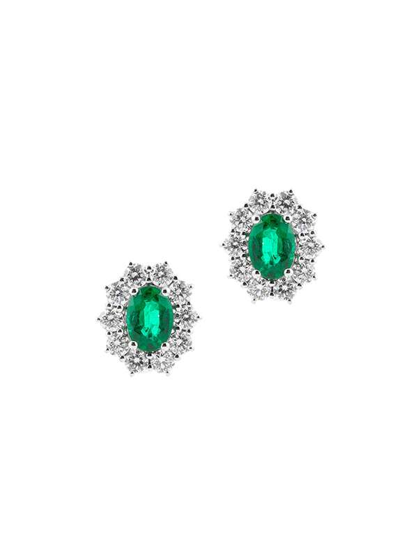ORECCHINI LOBO IN ORO BIANCO 18KT CON DIAMANTI E SMERALDI