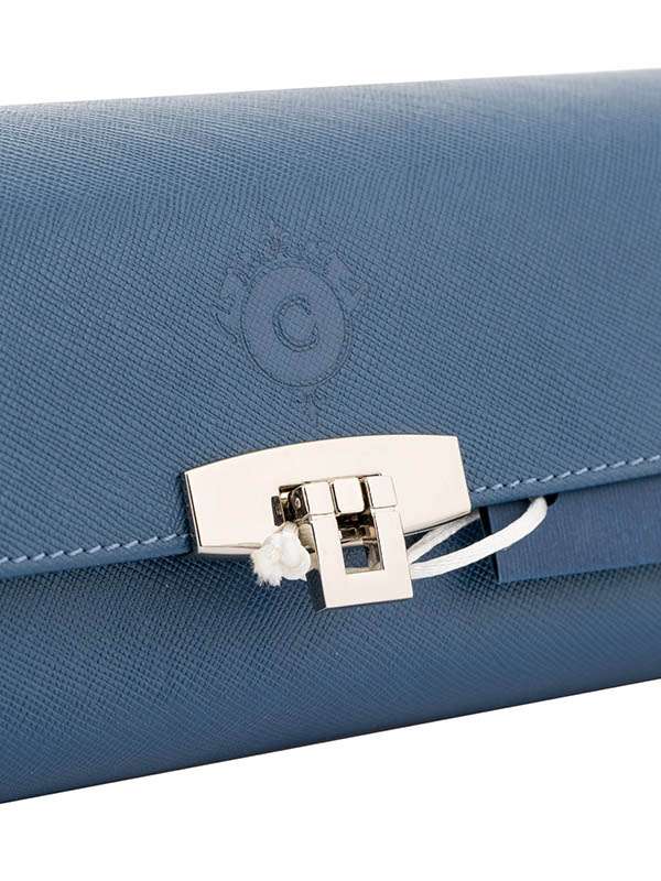 SCATOLA PORTAOROLOGI CARTTIME OVALE GRANDE IN PELLE DI VITELLO BLU 3650