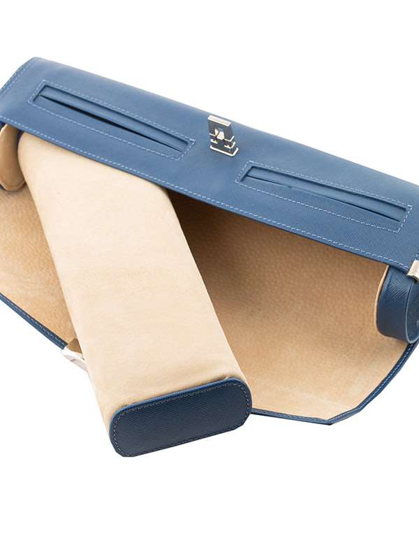 SCATOLA PORTAOROLOGI CARTTIME OVALE GRANDE IN PELLE DI VITELLO BLU 3650