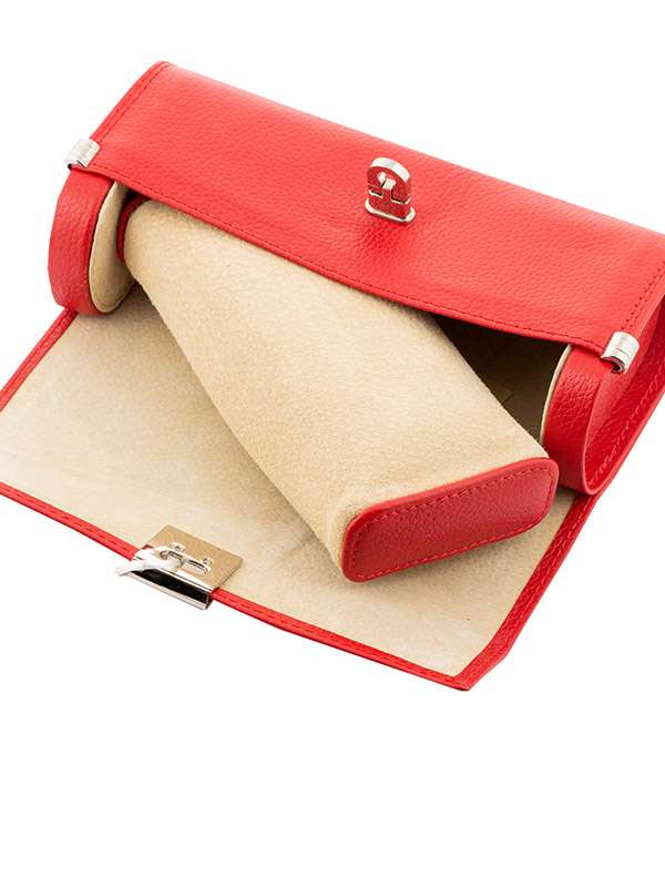 SCATOLA PORTAOROLOGI CARTTIME OVALE PICCOLO IN PELLE DI VITELLO ROSSA 3650-P