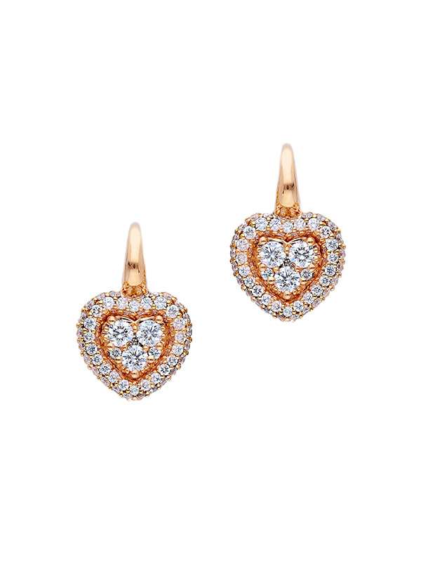 ORECCHINI IN ORO ROSA 18KT CUORE CON DIAMANTI BIANCHI