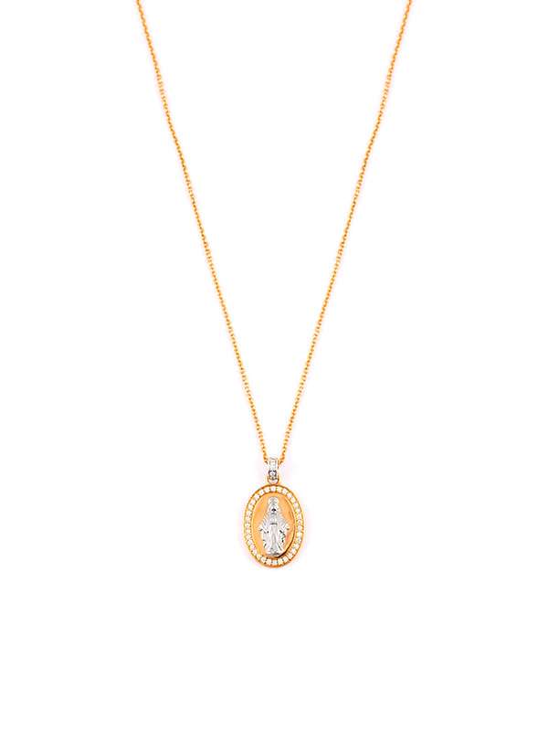 GIROCOLLO MADONNINA IN ORO ROSA 18KT CON DIAMANTI