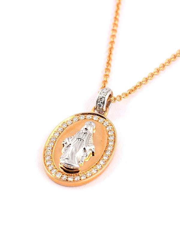 GIROCOLLO MADONNINA IN ORO ROSA 18KT CON DIAMANTI