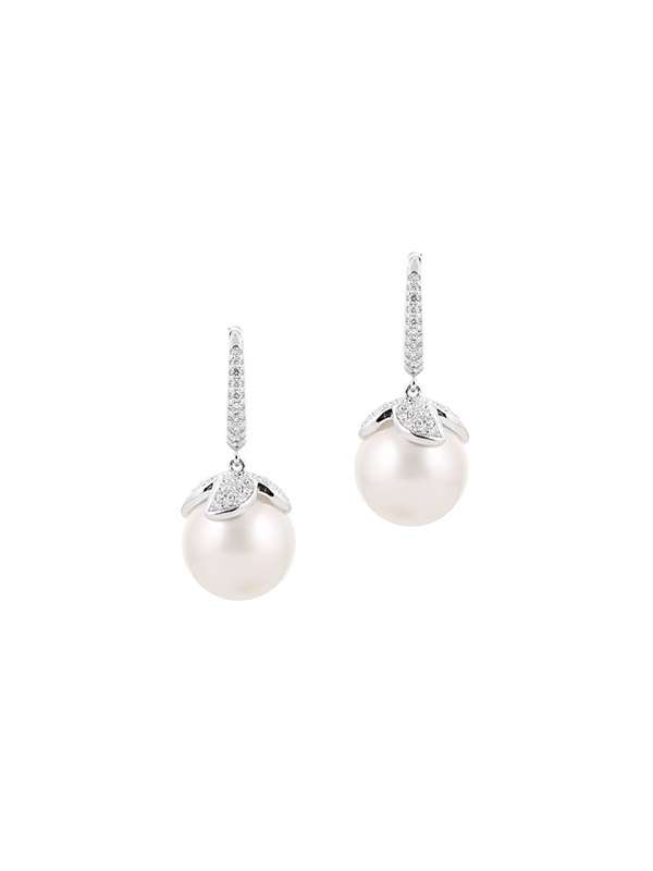 ORECCHINI IN ORO BIANCO 18KT CON DIAMANTI E PERLA