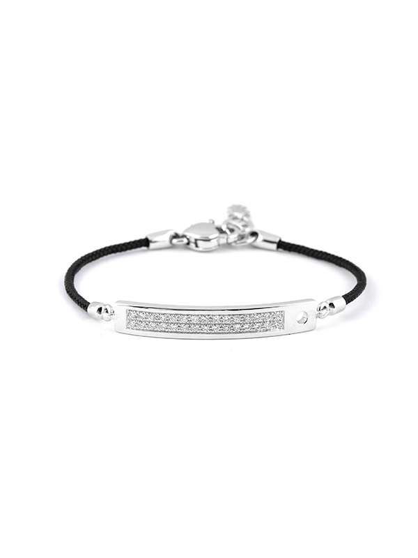 BRACCIALE CORDINO CON PIASTRINA IN ORO BIANCO 18KT E DIAMANTI