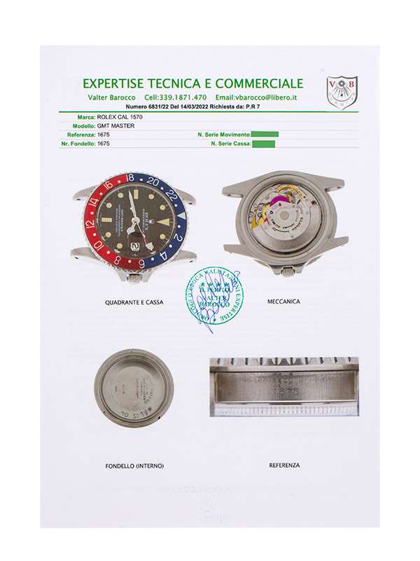 ROLEX GMT-MASTER PEPSI CON PERIZIA 40MM IN ACCIAIO REF. 1675