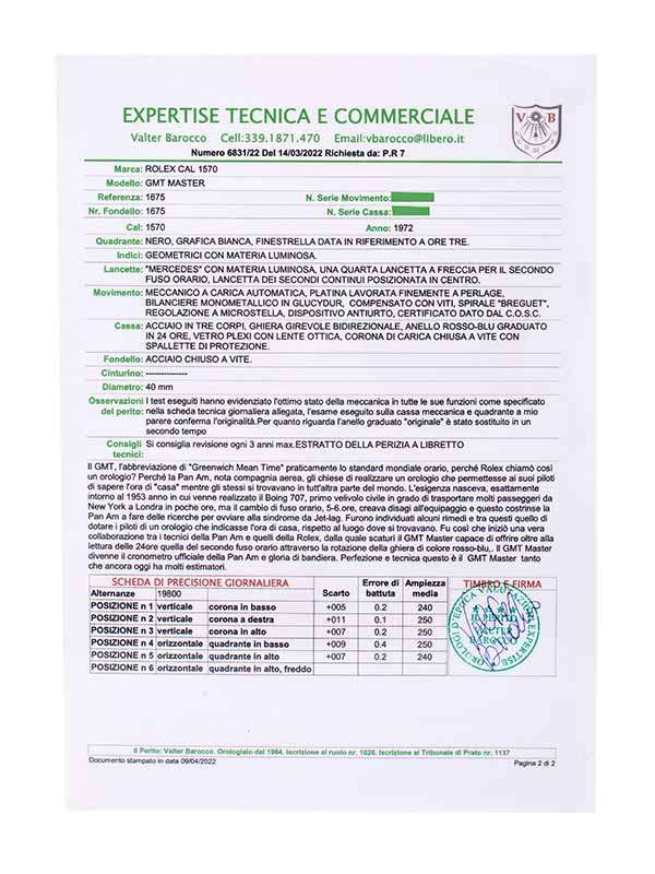 ROLEX GMT-MASTER PEPSI CON PERIZIA 40MM IN ACCIAIO REF. 1675