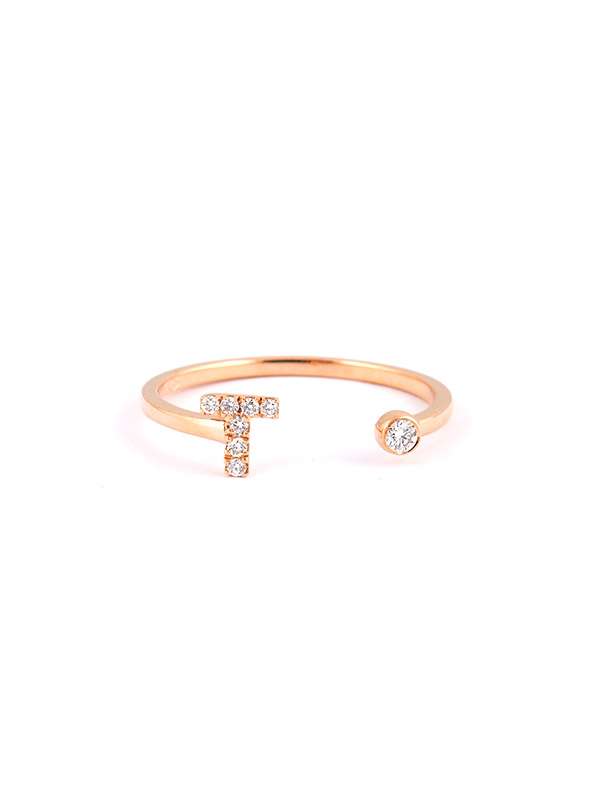 ANELLO IN ORO ROSA 18KT LETTERA T CON DIAMANTI