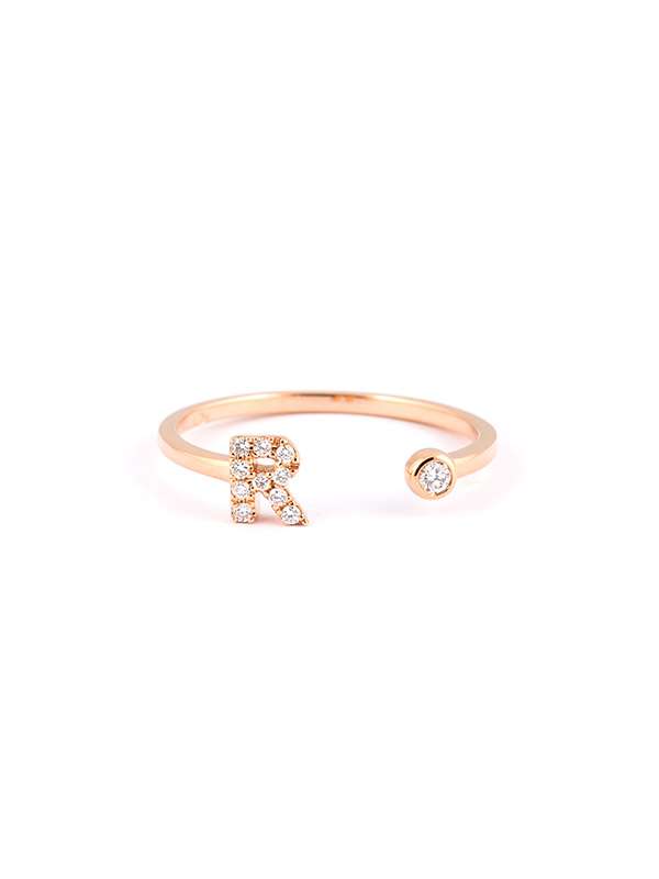 ANELLO IN ORO ROSA 18KT LETTERA R CON DIAMANTI