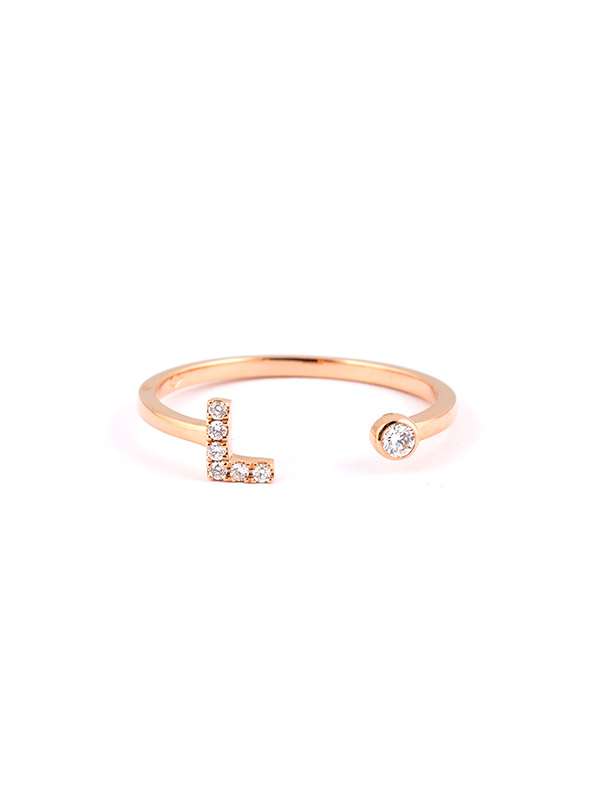 ANELLO IN ORO ROSA 18KT LETTERA L CON DIAMANTI