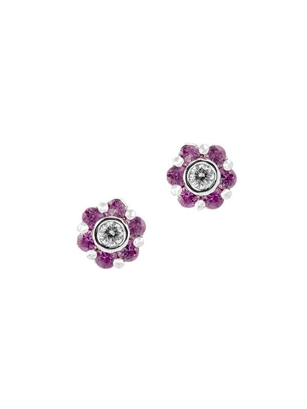 ORECCHINI LOBO IN ORO BIANCO 18KT CON DIAMANTI E ZAFFIRI ROSA