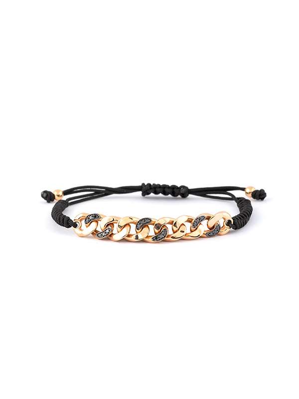 BRACCIALE CORDINO GROUMETTE IN ORO ROSA 18KT E DIAMANTI NERI