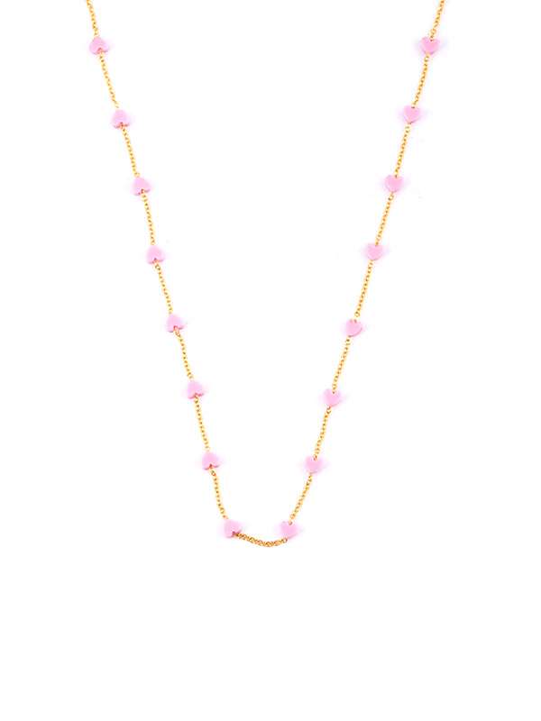 GIROCOLLO IN ORO GIALLO 18KT CON CUORI IN RESINA ROSA