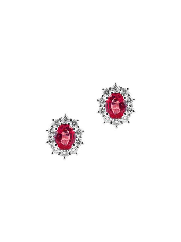 ORECCHINI LOBO IN ORO BIANCO 18KT CON DIAMANTI E RUBINI