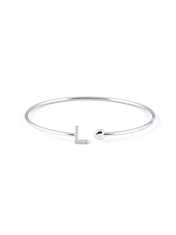 BRACCIALE RIGIDO IN ORO BIANCO 18KT CON CUORE E LETTERA L DI DIAMANTI