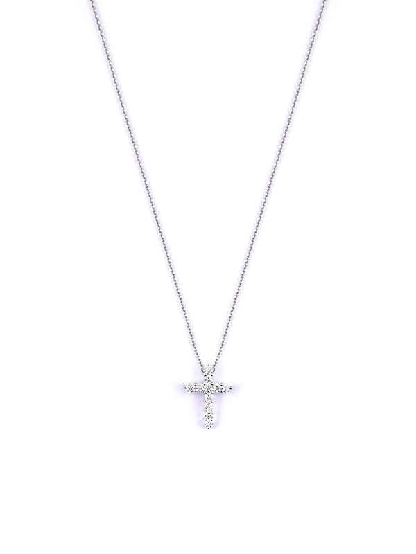 GIROCOLLO IN ORO BIANCO 18KT CON CROCE E DIAMANTI BIANCHI