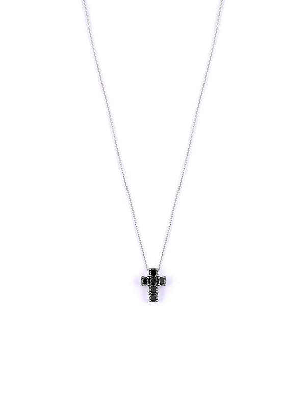 GIROCOLLO IN ORO BIANCO 18KT CON CROCE DI DIAMANTI NERI
