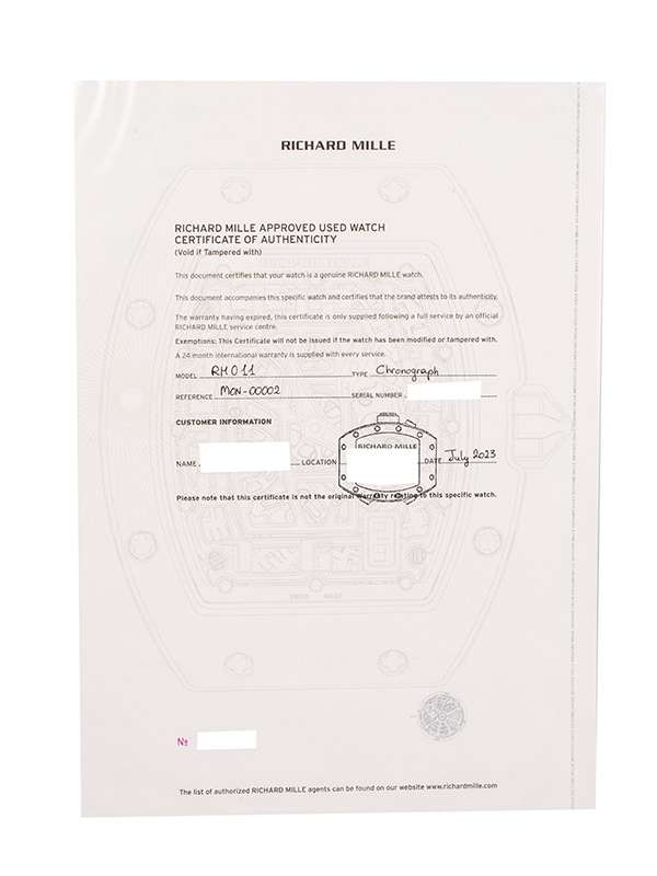 RICHARD MILLE IN TITANIO REF. RM011 AH TI