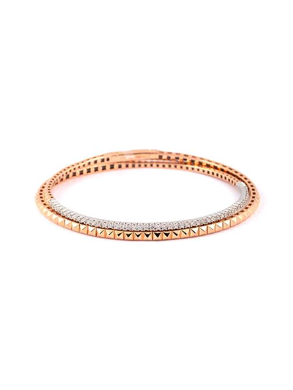 BRACCIALE TENNIS A MOLLA DUE FILE IN ORO BIANCO 18KT E ORO ROSA 18KT CON DIAMANTI BIANCHI