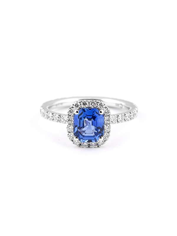 ANELLO IN ORO BIANCO 18KT CON DIAMANTI E ZAFFIRO BLU