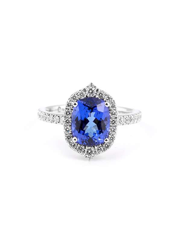 ANELLO IN ORO BIANCO 18KT CON DIAMANTI E TANZANITE BLU