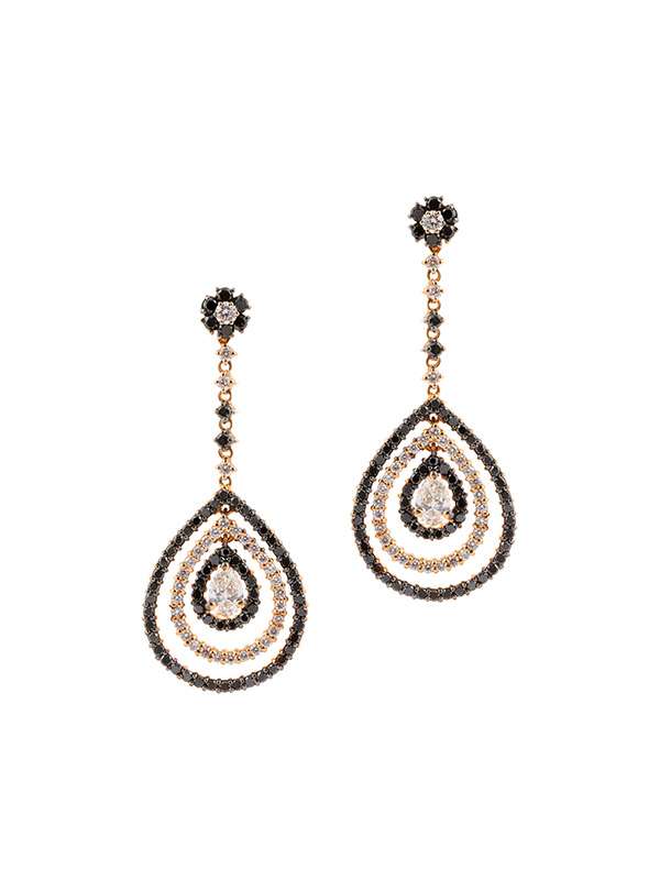 ORECCHINI IN ORO ROSA 18KT GOCCE CON DIAMANTI BIANCHI E DIAMANTI NERI