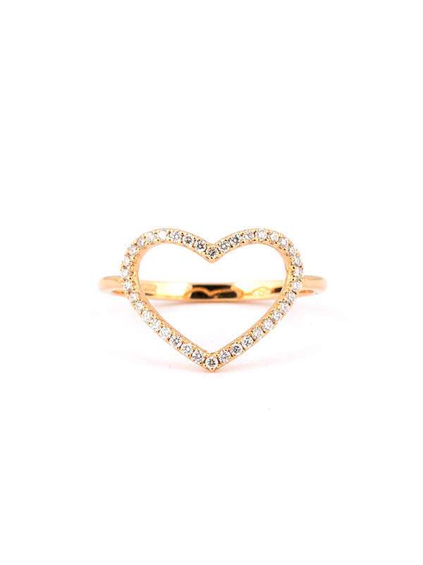 ANELLO CON CUORE GRANDE VUOTO IN ORO GIALLO 18KT CON DIAMANTI