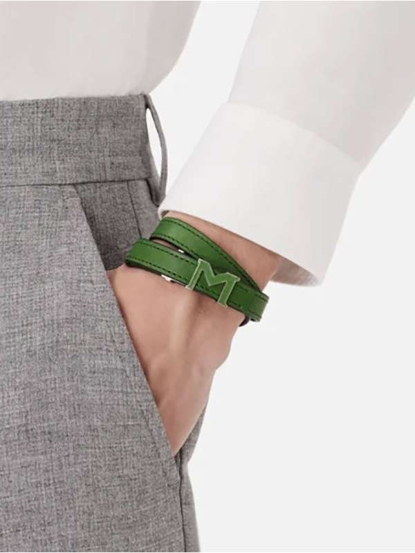 BRACCIALE LOGO MONTBLANC M IN PELLE VERDE E ACCIAIO ID. 129502