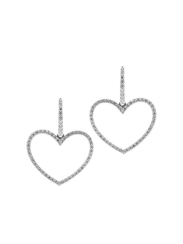 ORECCHINI IN ORO BIANCO 18KT CUORE PENDENTE CON DIAMANTI