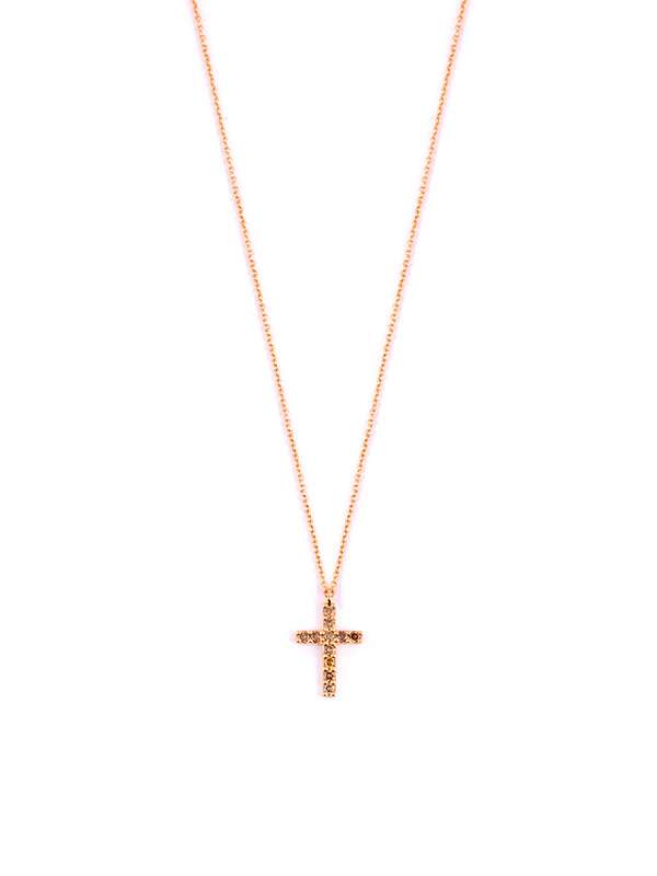 GIROCOLLO IN ORO ROSA 18KT CON CROCE DI DIAMANTI BROWN