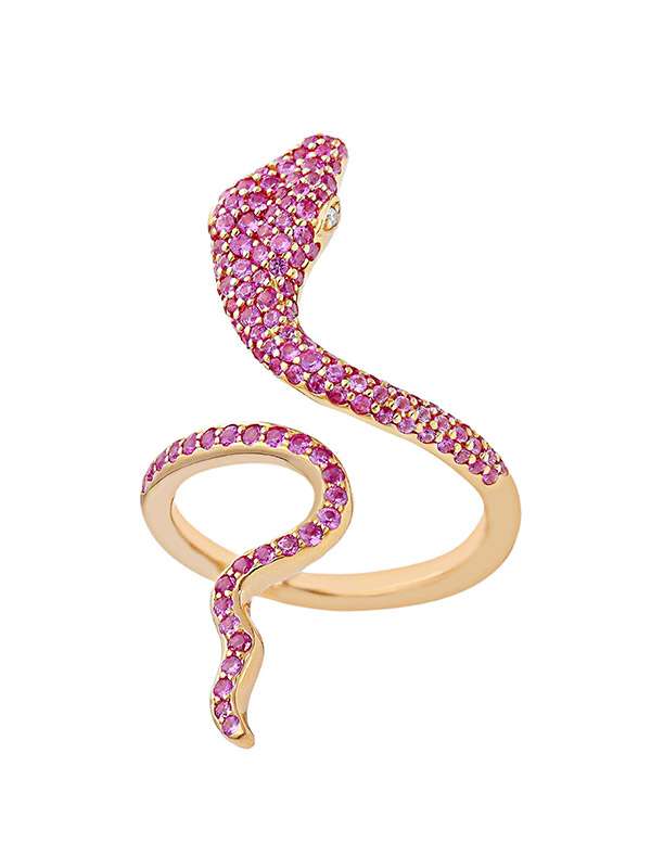 ANELLO SERPENTE IN ORO ROSA 18KT CON ZAFFIRI ROSA E DIAMANTI
