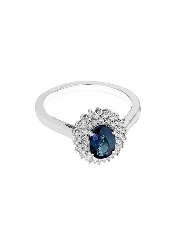 ANELLO IN ORO BIANCO 18KT CON ZAFFIRO E DIAMANTI
