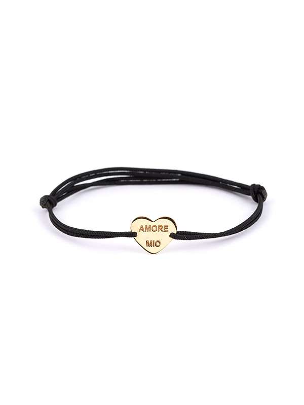 BRACCIALE CON CORDINO E CUORE IN LASTRA IN ORO GIALLO 9KT SCRITTA AMORE MIO