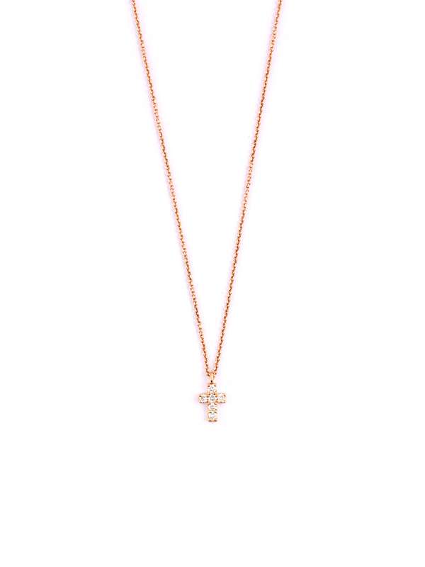 GIROCOLLO IN ORO ROSA 18KT CROCE CON DIAMANTI