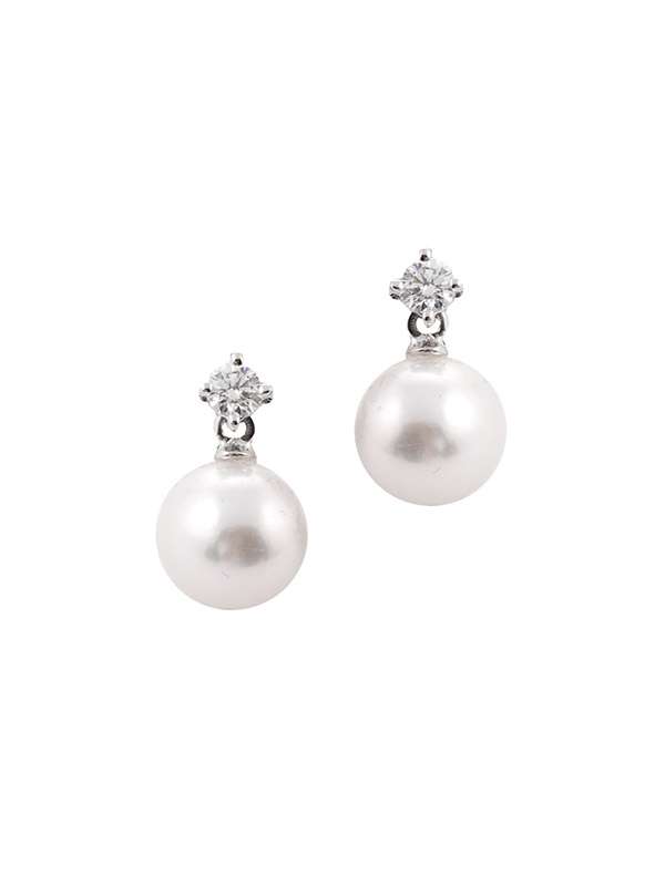 ORECCHINI LOBO IN ORO BIANCO 18KT CON DIAMANTI E PERLE 8,00/8,50