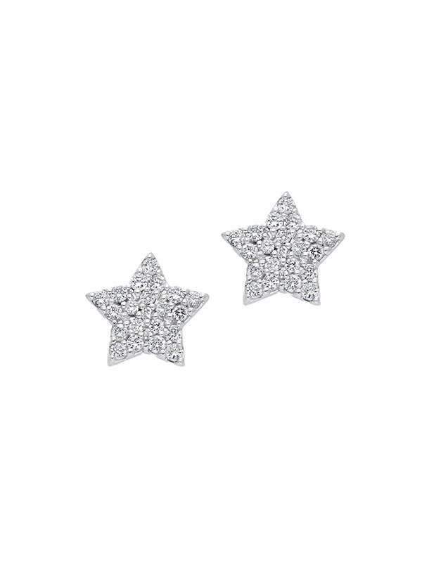 ORECCHINI LOBO IN ORO BIANCO 18KT STELLA CON PAVE' DI DIAMANTI