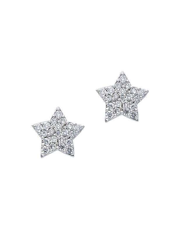 ORECCHINI LOBO IN ORO BIANCO 18KT STELLA CON PAVE' DI DIAMANTI
