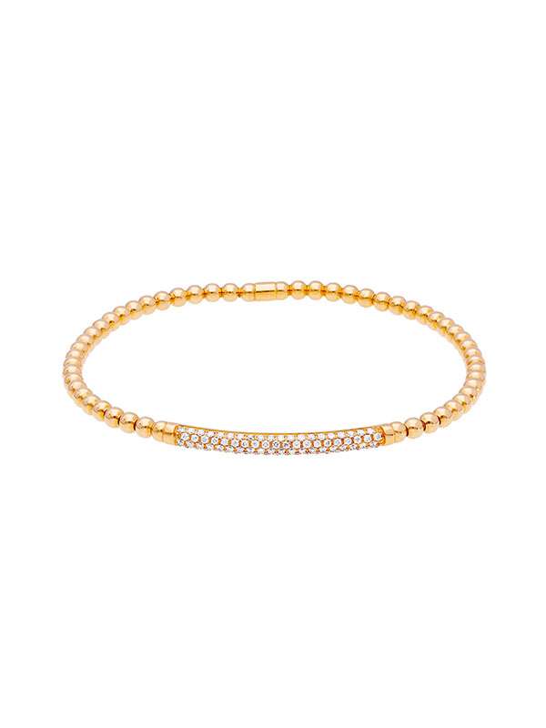 BRACCIALE ELASTICO PALLINE IN ORO ROSA 18KT BARRETTA CON DIAMANTI