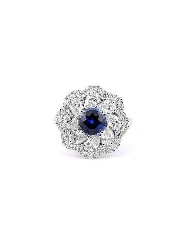 ANELLO IN ORO BIANCO 18KT CON ZAFFIRO E DIAMANTI