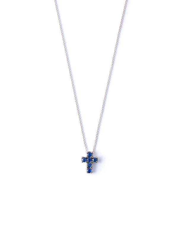GIROCOLLO IN ORO BIANCO 18KT CROCE DI ZAFFIRI BLU