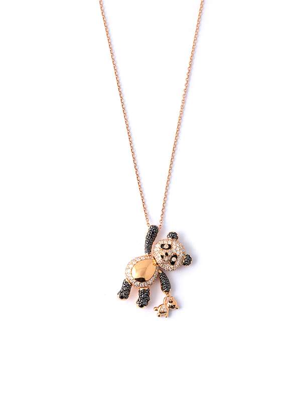 GIROCOLLO IN ORO ROSA 18KT CON ORSETTO PANDA E DIAMANTI NERI E BIANCHI