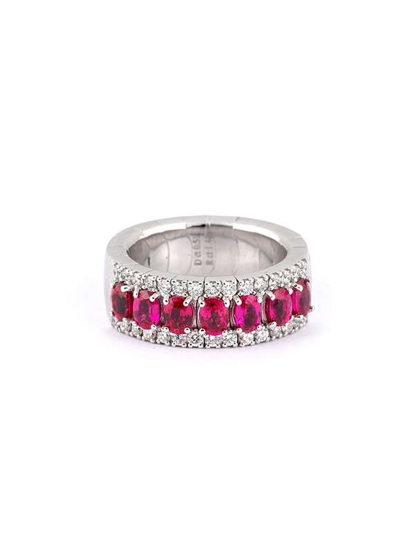 ANELLO ELASTICO IN ORO BIANCO 18KT CON RUBINI E DIAMANTI