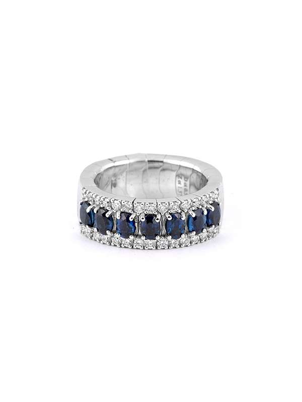 ANELLO ELASTICO IN ORO BIANCO 18KT CON ZAFFIRI BLU E DIAMANTI